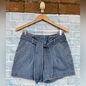 David Lerner Lexi Pleated BeltedDenim Shorts size 2